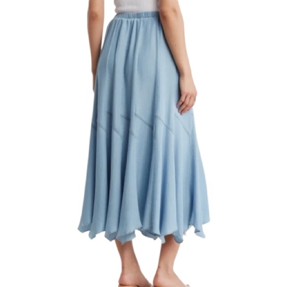 Philosophy Skirt Blue Chambray Sz Med Pull-On Angled A-Line Seamed Rock-A-Billy - Picture 5 of 16
